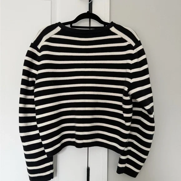 J. Crew Black and White Striped Knit Cardigan with Gold Button - Picture 4 of 4